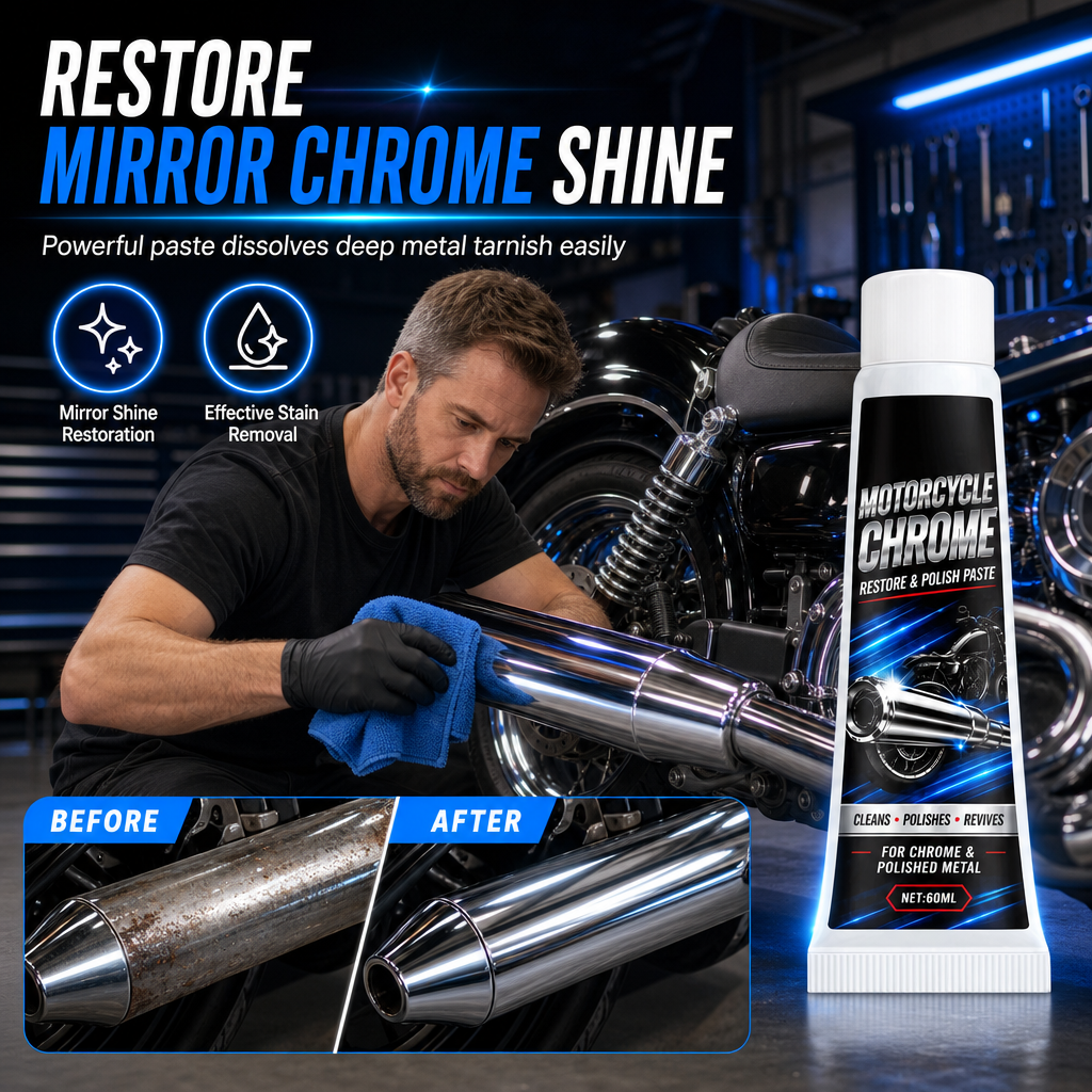 🏍️ Motorcycle Chrome Polish & Metal Restorer – Shine & Surface Care